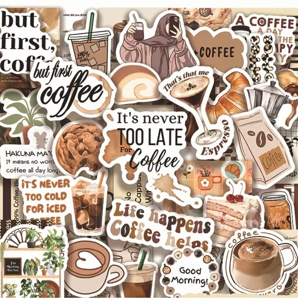 (50) Coffee-Themed Stickers